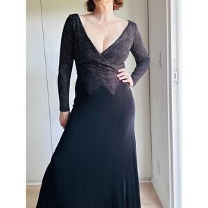 Vintage 90s Tadashi Black Metallic Gown Medium Sexy Glam Formal Made USA